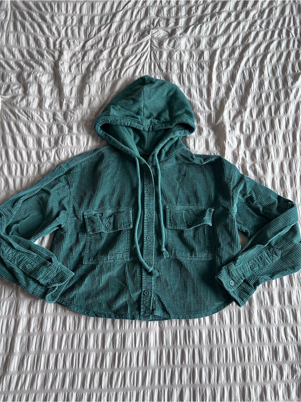 American Eagle Green Corduroy Hooded Shacket (S)